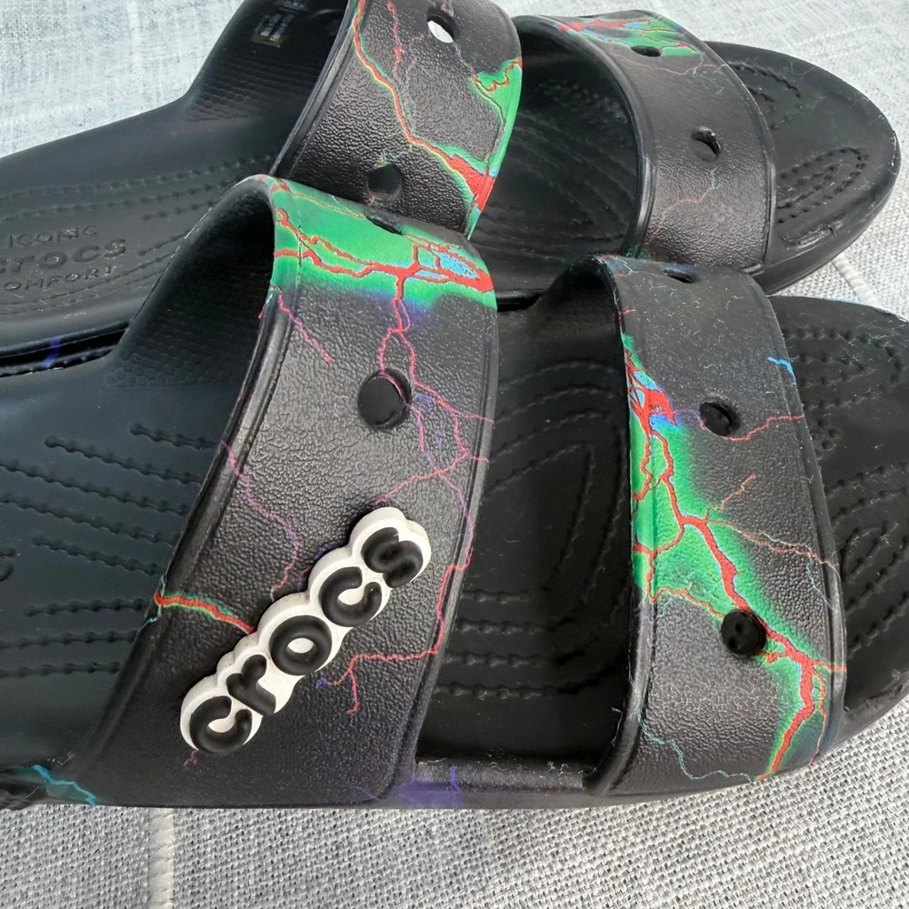 Crocs Classic Out of this World Sandal Women's Size 6 Black Lightning Slides